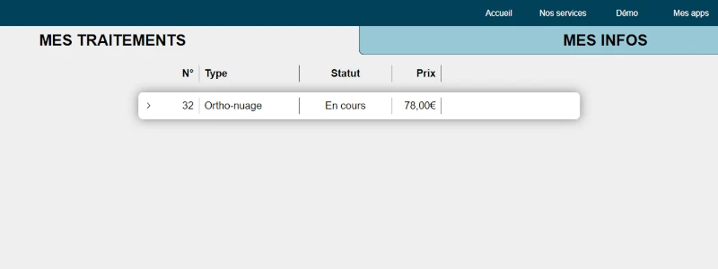 Interface de l'onglet 'Mes traitements' de la page 'Mon compte' lorsque le traitement d'ortho-nuage (TOPO) est en cours