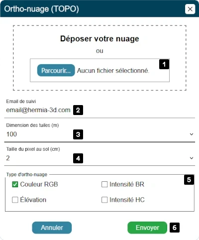 Interface de l'application 'Ortho-nuage (TOPO)'